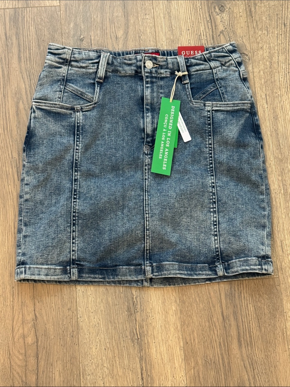 GUESS Washed Blue Denim Panel Mini Skirt